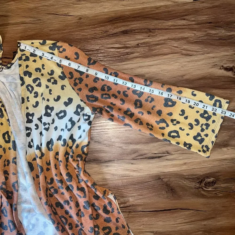 Animal Print Ombré Boho Cardigan Size XL Bold Cheetah Leopard Brown Yellow